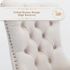 Velvet Upholstered Dining Chairs Set of 8, Modern Style Kitchen Side Chairs with Nailhead Trim and Silver Plated Leg, Metal Pulling Ring for Dining Room Living Room(Creamy White)