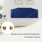 Velvet Queen Size Headboard, Upholstered Headboard Queen/Full Size Wall Mount and Bed Frame Mount, Featuring High-Density Sponge Padding Luxury Texture Easy Assembly Comfort Style-Navy Blue