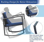 COSTWAY 3 Pieces Patio Rattan Rocking Chair Set, Outdoor Conversation Furniture Sets with Coffee Table, Storage Shelf and Cushions, Modern Bistro Set for Porch, Backyard, Garden, Navy