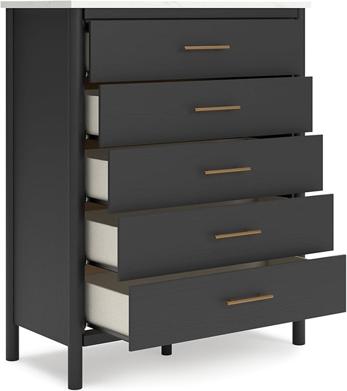 Signature Design by Ashley Cadmori Bohemian 5-Drawer Chest of Drawers with Safety Stop and Post Legs, Black & White