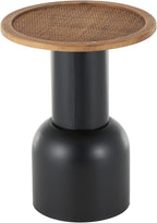 Deco 79 Metal Handmade Side End Accent Table Pedestal End Table with Brown Rattan Tabletop, Side Table 16" x 16" x 20", Black