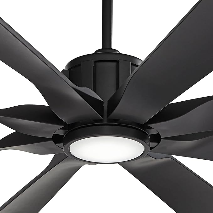 Possini Euro Design 70" Defender Modern Large Indoor Outdoor Ceiling Fan with LED Light Remote Control Matte Black Damp Rated for Patio Exterior House Home Porch Gazebo Garage Barn