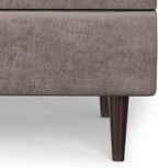 SIMPLIHOME Shay 34 inch Wide Mid Century Modern Small Rectangle Coffee Table Storage Ottoman in Distressed Grey Taupe Vegan Faux Leather, Assembled, for The Living Room and Entryway