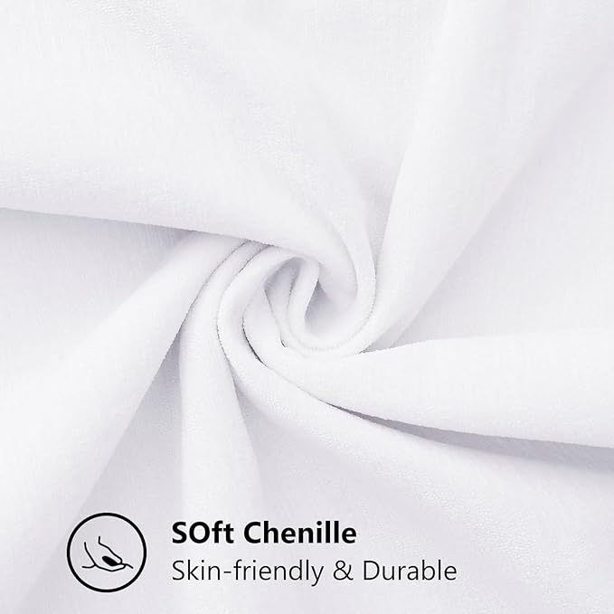 decorUhome Chenille Soft Throw Pillow Covers 12x20 Set of 2, Lumbar Velvet Farmhouse Neutral Decorative Euro Pillow Covers with Stitched Edge for Couch Sofa Bed Home Decor, White