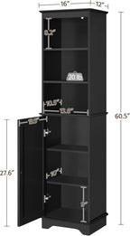Yaheetech 60.5" Freestanding Bathroom Storage Cabinet, Tall Slim Floor Cabinet with 3 Shelves & Door, Space Saving Organizer, Home Storage Furniture, Black