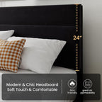 SHA CERLIN Full Platform Bed Frame with Velvet Upholstered Headboard, Mattress Foundation with Strong Wooden Slats Support, No Box Spring Needed, Black