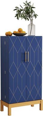 ARTPOWER 45'' Kitchen Pantry Cabinet, 4 - Layer Storage Cupboard with Adjustable Shelves for Storage Cabinet Pantry, Food Pantry Cabinet for Kitchen, Dining Room and Living Room,Gold Legs, Blue