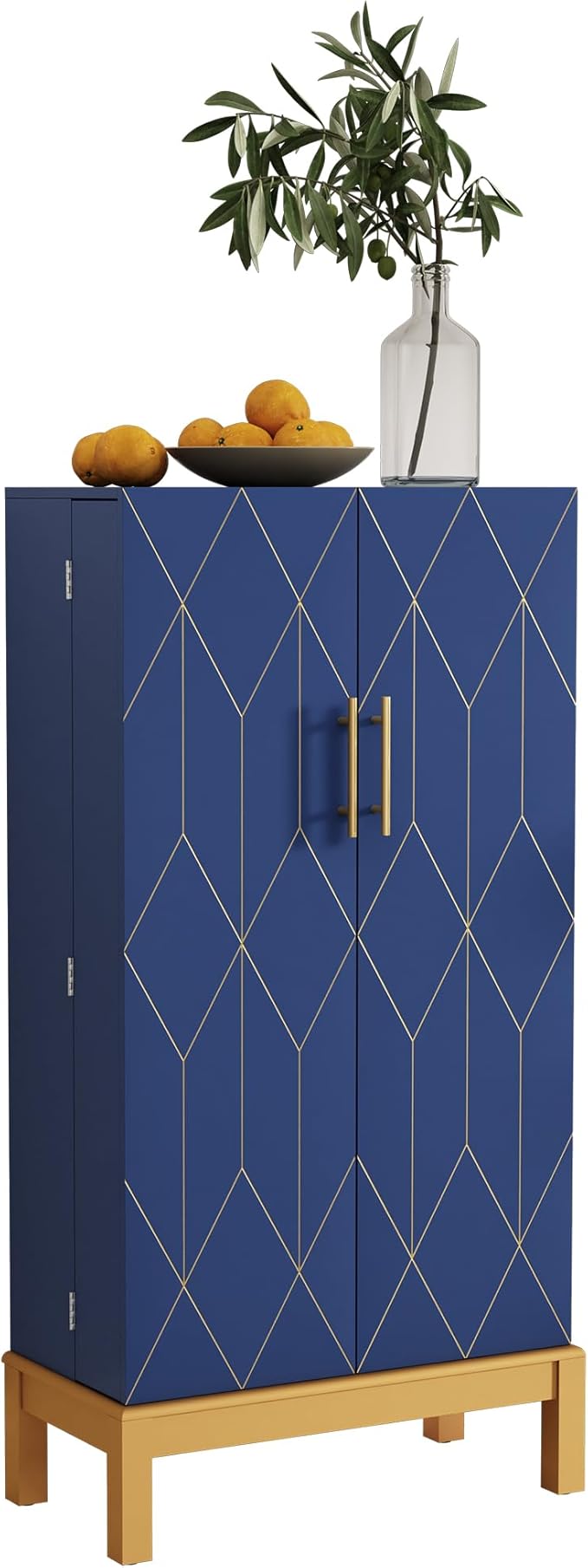 ARTPOWER 45'' Kitchen Pantry Cabinet, 4 - Layer Storage Cupboard with Adjustable Shelves for Storage Cabinet Pantry, Food Pantry Cabinet for Kitchen, Dining Room and Living Room,Gold Legs, Blue