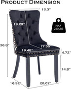 Velvet Upholstered Dining Chairs Set of 4, Modern Style Kitchen Side Chairs with Nailhead Trim and Wood Legs,Metal Pulling Ring for Dining Room Living Room(Quadrangular Star&Black)