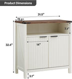 Buffet Cabinet with Storage - Modern Farmhouse Rustic 32 Fluted Sideboard Storage Cabinet Buffet with Adjustable Shelves, Coffee Wine Bar Organizer for Dining Room (Antique White)