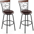 COSTWAY Bar Stools for Kitchen Island, 24/30 Inch Adjustable Seat Height Swivel Barstools Set of 2, Cushioned Seat & Cozy Backrest, Extra Leg Tubes for Height Adjustment, for Kitchen, Bar (2)