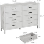 LYNSOM Farmhouse 8 Drawer Dresser for Bedroom, 55 Inch Wide Wood Rustic Chest of Drawers with X-Marking & Bar Handle, Large Storage Dressers Organizer for Bedroom, Hallway, White