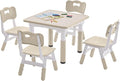 Kids Table and 4 Chairs Set, Height-Adjustable Toddler Table and Chairs Set with Graffiti Desktop, 23.6''L x 23.6''W Children Activity Table for Daycare, Classroom, Home