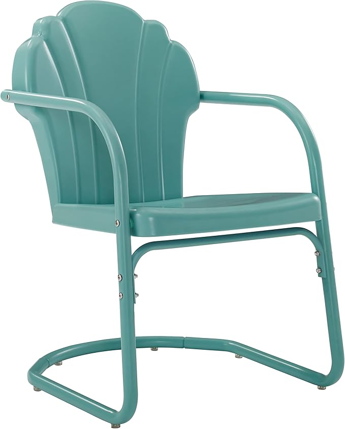 Crosley Furniture Tulip 2-Piece Outdoor Chair Set, Retro Metal Patio Chairs for Dining, Porch, Deck, Balcony, Pastel Blue Satin