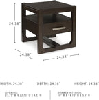 Signature Design by Ashley Breckington Modern End Table with 1 Drawer, Open Shelf and Trestle Base, Dark Brown