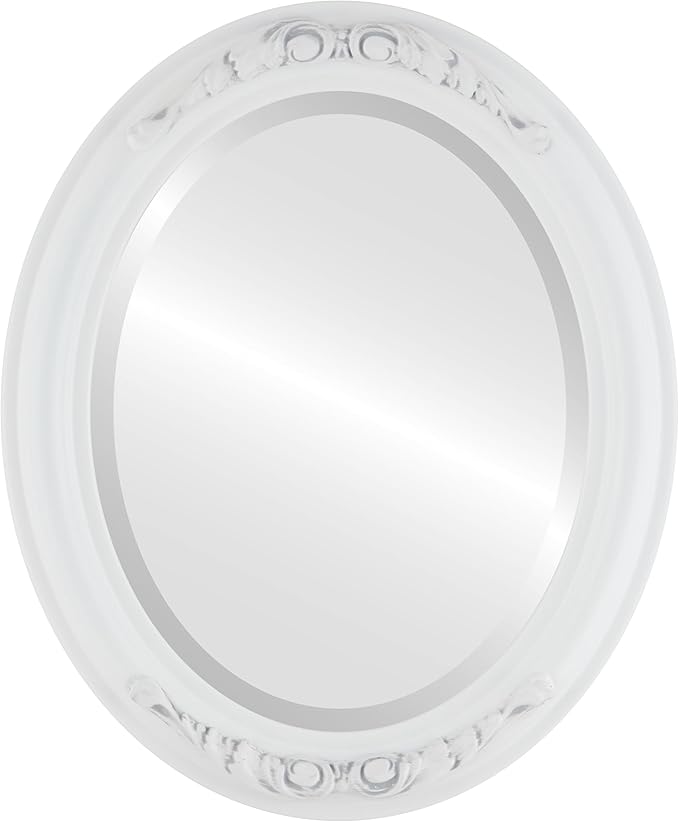OVALCREST Oval Beveled Wall Mirror for Home Decor - Florence Style - Linen White - 32" x 26"