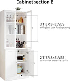 VOWNER Vertical File Cabinet, 3-Tier Modern Bookshelf with 3 Large Drawer, Wood Filing Cabinet with Open Storage Shelf, Glass Doors and Fixed Storage Shelves for Home Office, White