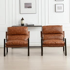 HEAH-YO Modern Accent Chairs Set of 2, Upholstered PU Fuax Leather Living Room Chairs with Bronze Metal Legs, Comfy Arm Side Chairs for Bedroom, Brown