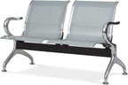 Kinsuite 2-Seat Reception Chairs - Waiting Room Chairs with Arms & Stainless Steel Frame, Waiting Room Bench Lobby Chairs for Office Airport Bank Hospital, Silver