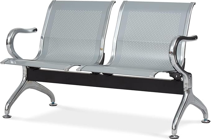 Kinsuite 2-Seat Reception Chairs - Waiting Room Chairs with Arms & Stainless Steel Frame, Waiting Room Bench Lobby Chairs for Office Airport Bank Hospital, Silver