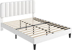 VECELO Queen Size Bed Frame with Upholstered Headboard, Velvet Platform Bedframe Mattress Foundation, Strong Wood Slat Support, No Box Spring Needed,White