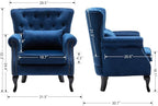 Mid Century Modern Accent Chair Upholstered Armchair Comfy Velvet Fabric Single Sofa with Tufted Wingback for Small Spaces Bedroom Living Room, Blue
