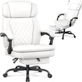 400lbs Office Chair with Foot Rest, Ergonomic Big and Tall Office Chair with Adjustable Headrest, High Back PU Leather Computer Chair,Comfy Heavy Duty Office Desk Chair (Classic White)