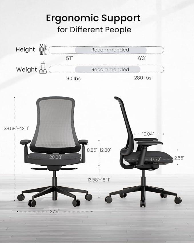 ProtoArc Ergonomic Office Chair - Flexer Computer Chair, Foam Cushion Sliding Seat, Breathable Mesh from Wintex, 125° Reclining Swivel Desk Chairs for Home, Office & Study - Black