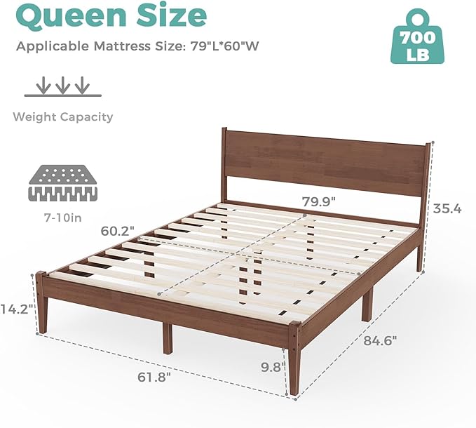Queen Size Bed Frame with Farmhouse Headboard, Malaysian Oak Queen Bed Frame No Box Spring Needed, Platform Bedframe with 12 Slats Support, Easy Assembly, Antique Espresso