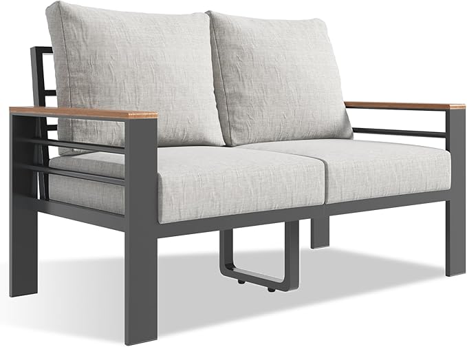 Aoxun Aluminum Patio Furniture Set 2 Seats, Oversized Outdoor Sectional with Washable Thick Cushions, Coffee Table and Waterproof Cover, Patio Conversation Sets for Porch, Balcony, Deck