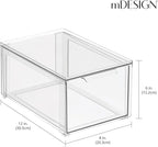 mDesign Plastic Stackable Bathroom Storage with Pull Out Bin Organizer Drawer for Cabinet, Vanity, Shelf, Cupboard, Cabinet, or Closet Organization - Lumiere Collection - 2 Pack - Clear