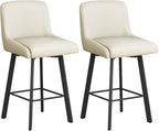 Swivel Bar Stools, 26''H Upholstered Barstools with Backs, Modern Counter Height Bar Stool Chairs for Kitchen Island, Metal Legs (Beige- Faux Leather, Set of 2-26" H)