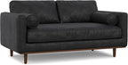 SIMPLIHOME Morrison 72-inch Wide Sofa in Lead Black Genuine Leather, Mid-Century Modern-Style Loveseat for Living Room, Single Bench Cushion, Removable Back Cushions, 2 Bolster Pillows