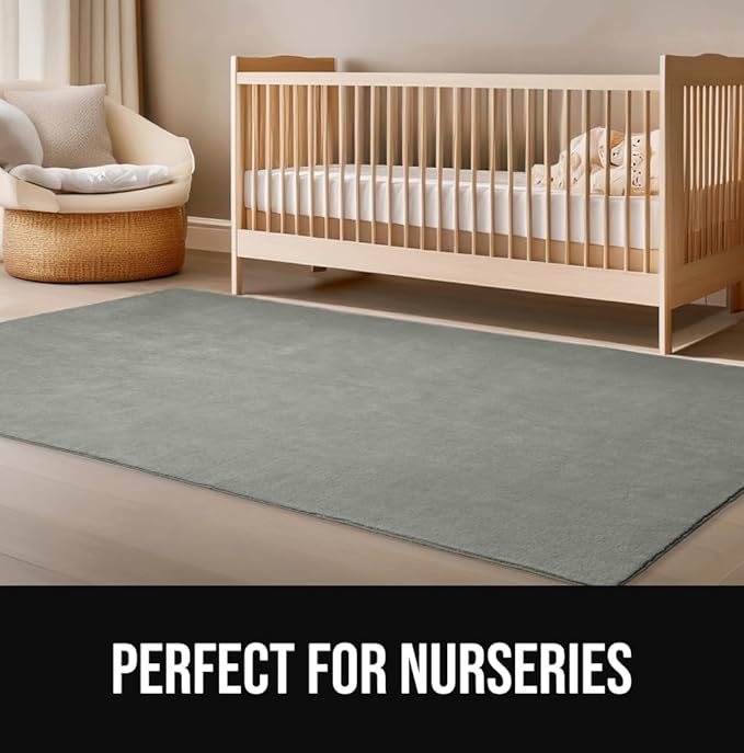 GORILLA GRIP Slip Resistant Soft Washable Stain Resistant Area Rug, 5x7, Plush Thick Carpet for Nursery, Bedroom, Living Room, Non-Shedding Floor Rugs, Kid and Pet Friendly, Baby Home Decor, Gray