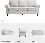 Kingfun 3 Seater Couch, Mid Century Modern Sofa Set with Rolled Arms and Deep Seats, Fluffy Comfort for Living Room, Apartment, Easy Assembly, Beige