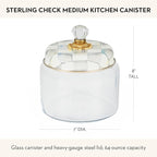 MACKENZIE-CHILDS Sterling Check Kitchen Canister, Decorative Gray-and-White Glass Storage Jar with Lid, Medium