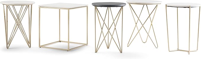 SIMPLIHOME Kline Modern 18 inch Wide Metal Accent Side Table in White, Gold for the Living Room and Bedroom