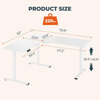 L-Shaped Standing Desk, 71 x 63 Inches Height Adjustable Desk, Sit and Stand up for Work Office Home, Ergonomic Rising Computer Table for Home Office with Splice Board, White