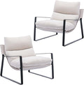 DUOMAY Mid-Century Accent Chair Armchair Set of 2, Comfy Linen Fabric Leisure Chair Lazy Chair with Metal Leg for Living Room Bedroom Office Apartment, White