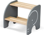 Wooden Step Stool - Two Step Stools Toddler 250 lbs Capacity with Safety Non-Slip Pads - Potty Training Stool for Bathroom Sink, Bedroom, Kitchen Dual Height Step Stools for Kids(Elephant|Gray)