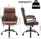 DYHOME Leather Office Chair Brown Desk Chair with Padded Armrests, Adjustable Home Office Chair Mid Back Swivel Task Chair, Ergonomic Mid Century Computer Chair, Capacity 400lbs