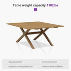 PURPLE LEAF Outdoor Dining Set for 8 All-Weather Aluminum 9 Piece Furniture Sets with Woodgrain Large Square Table and Rope Weave Chairs Included Cushions for Backyard Indoor Patio Set Teak Color