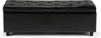 SIMPLIHOME Hamilton 48 inch Wide Transitional Rectangle Storage Ottoman in Midnight Black Vegan Faux Leather, Assembled, For the Living Room, Entryway and Family Room