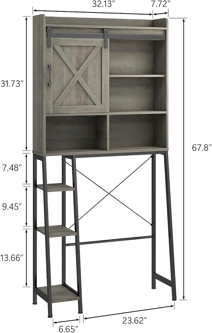 Over The Toilet Storage Cabinet, Farmhouse Storage Cabinet Over Toilet with Sliding Barn Door,Home Space-Saving Toilet Rack, for Bathroom, Restroom, Laundry, Grey