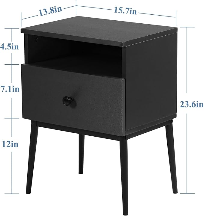 VECELO Modern Night Stand,Square Side Table,End Table with Drawer and Storage Space for Bedroom and Living Room,Bedside Table