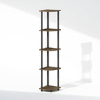 Furinno Turn-N-Tube Corner Shelf, 5-Tier Corner Display Rack, Shelving Unit, for Organization and Storage, Living Room, Home Office, Garage, Bedroom, Columbia Walnut