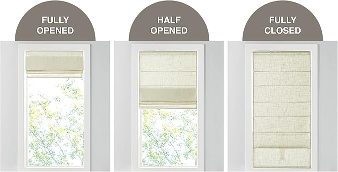 Madison Park Kyler Cordless Roman Shades - Single Panel, Lightweight Linen Blend Fabric, Natural Design, Easy Installation, Light Filtering Window Blind, Bedroom, Living Room Decor 31"W x 64"L Ivory