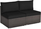 COSTWAY 2PCS PE Rattan Armless Sofa, Wicker Patio Conversation Set Chairs with Soft Cushion, Outdoor Sectional Furniture for Yard, Poolside (Black)