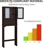 Yaheetech Over The Toilet Storage Cabinet, Free Standing Toilet Rack with Adjustable Shelves and Tempered Glass Doors for Bathroom Washroom, Espresso