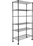 Simple Deluxe Heavy Duty 6-Shelf Shelving, 29.92'' D x 13.98'' W x 71.65'' H Adjustable Wire Shelving with Hanging Hooks and Wheels, Black